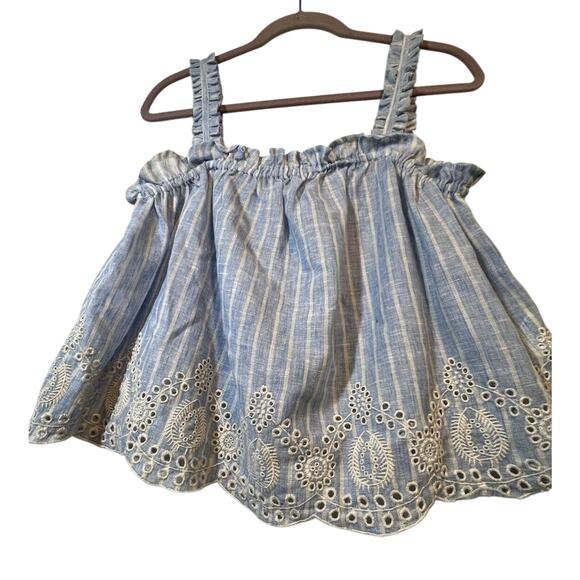 Zara Striped Baby Doll Top Ruffled Embroidered Cami Light Blue White Size Medium - Picture 1 of 11